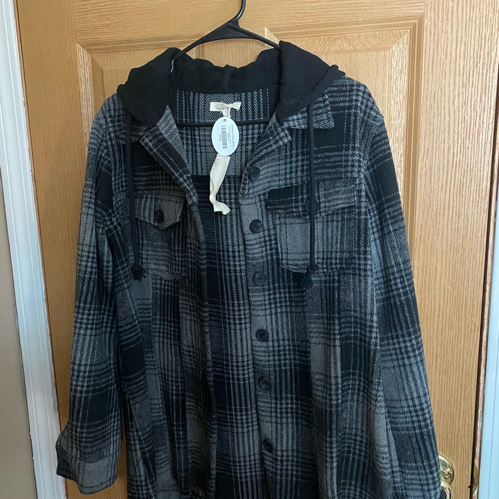 Black and grey plaid shacket